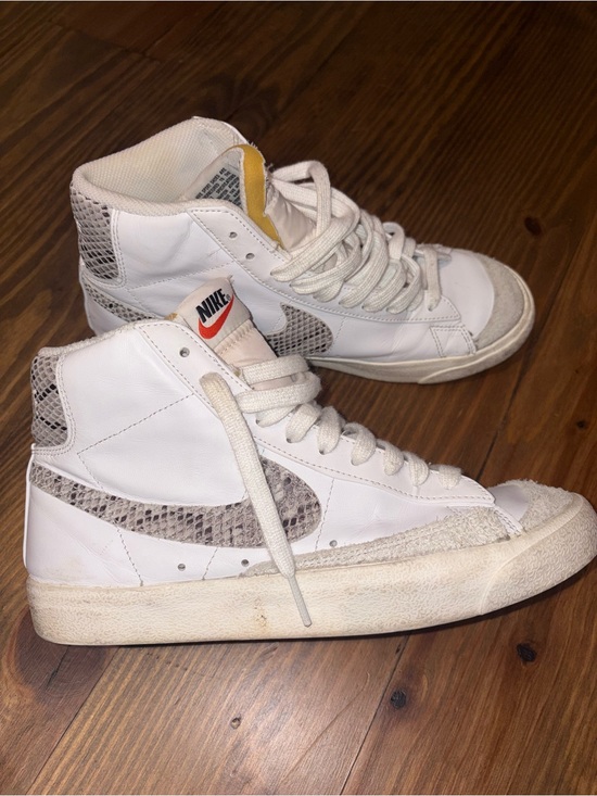 Nike Shoes - Nike White High-Top Sneakers with Snake-Print Swoosh